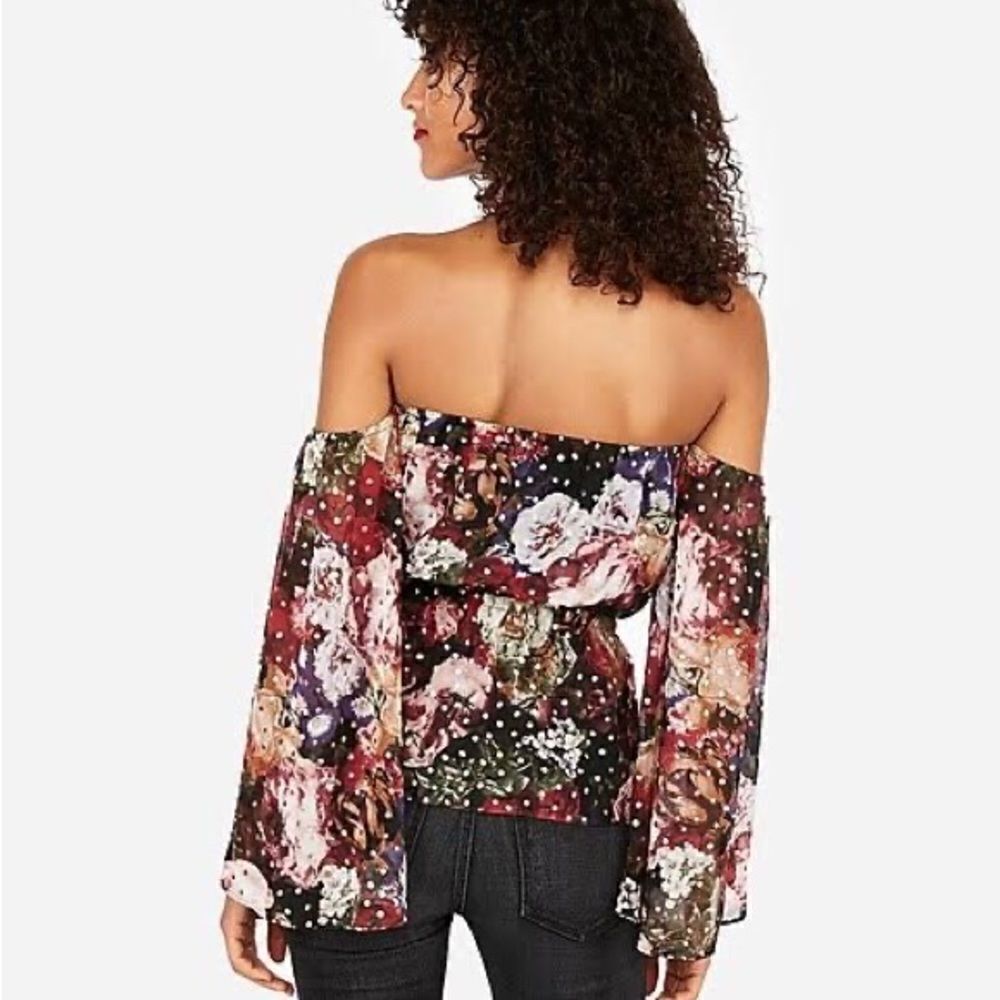 Express floral off shoulder volume sleeve shirt size Small